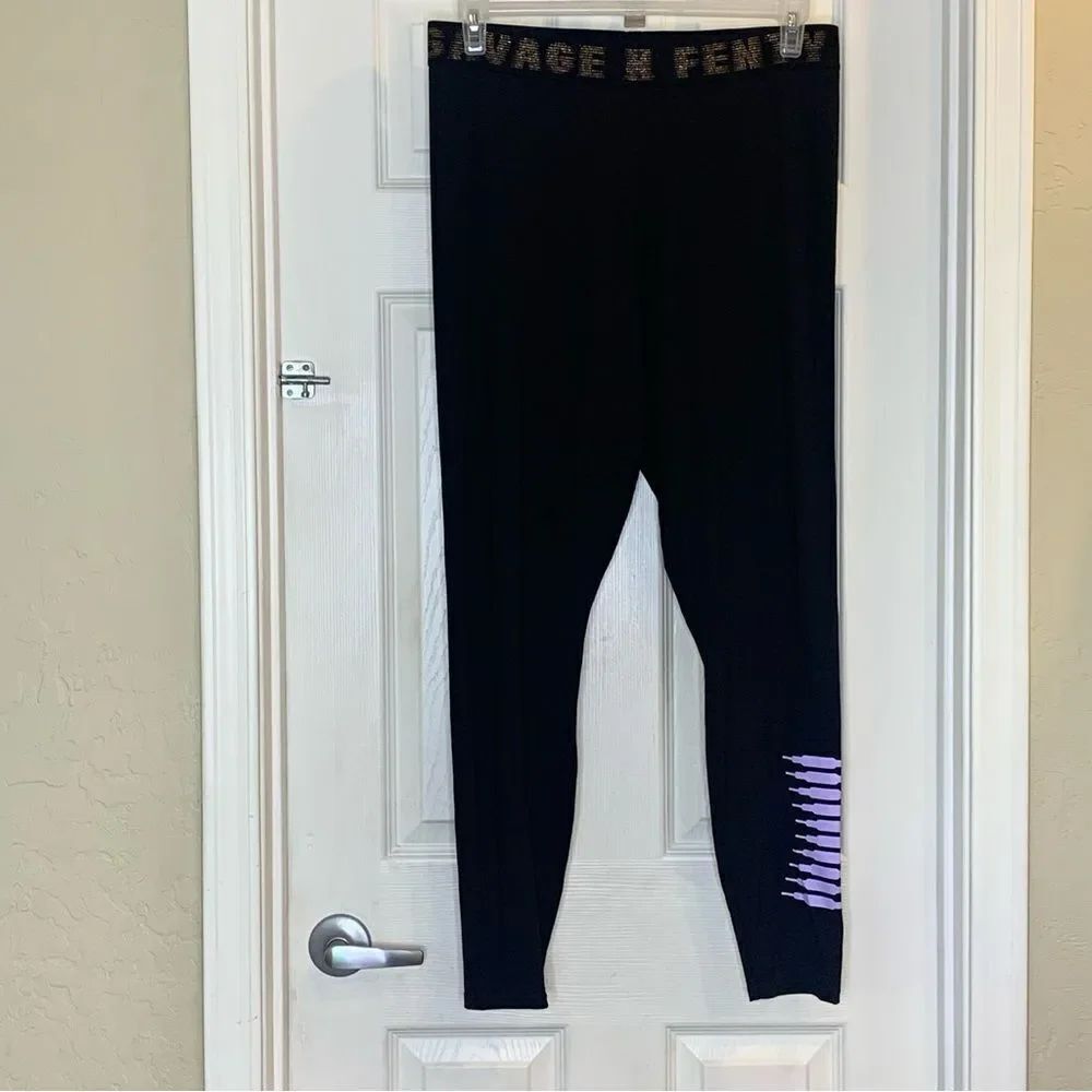 Savage X‎ Fenty Black Purple Logo High Rise Legging Size 2X - Picture 2 of 12